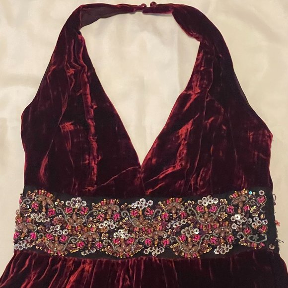 Cynthia Steffe Size 10 Garnet Velvet Halter Dress NWT Style 8355942 - Picture 2 of 6